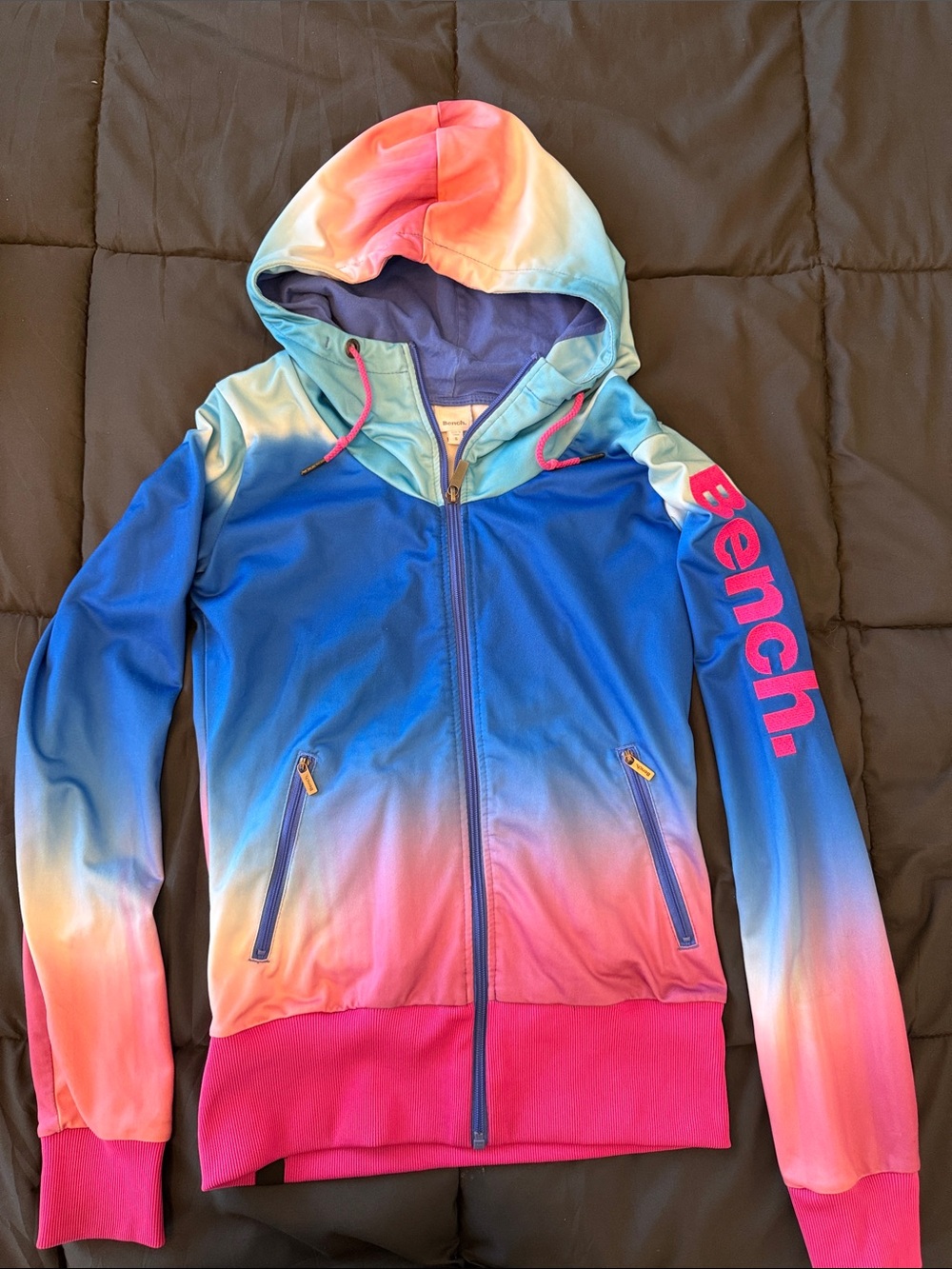 Bench Ombre Hooded Zip Jacket in Blue, Pink & Coral